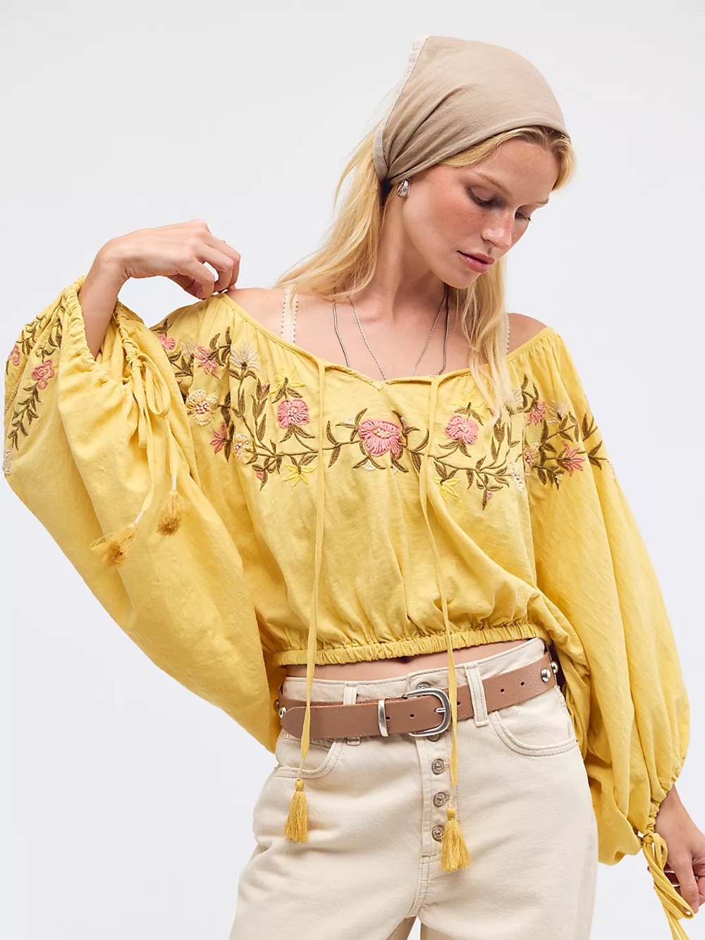 NWT FREE PEOPLE Plumeria Embroidered Top | Yellow MSRP $168 Oversized